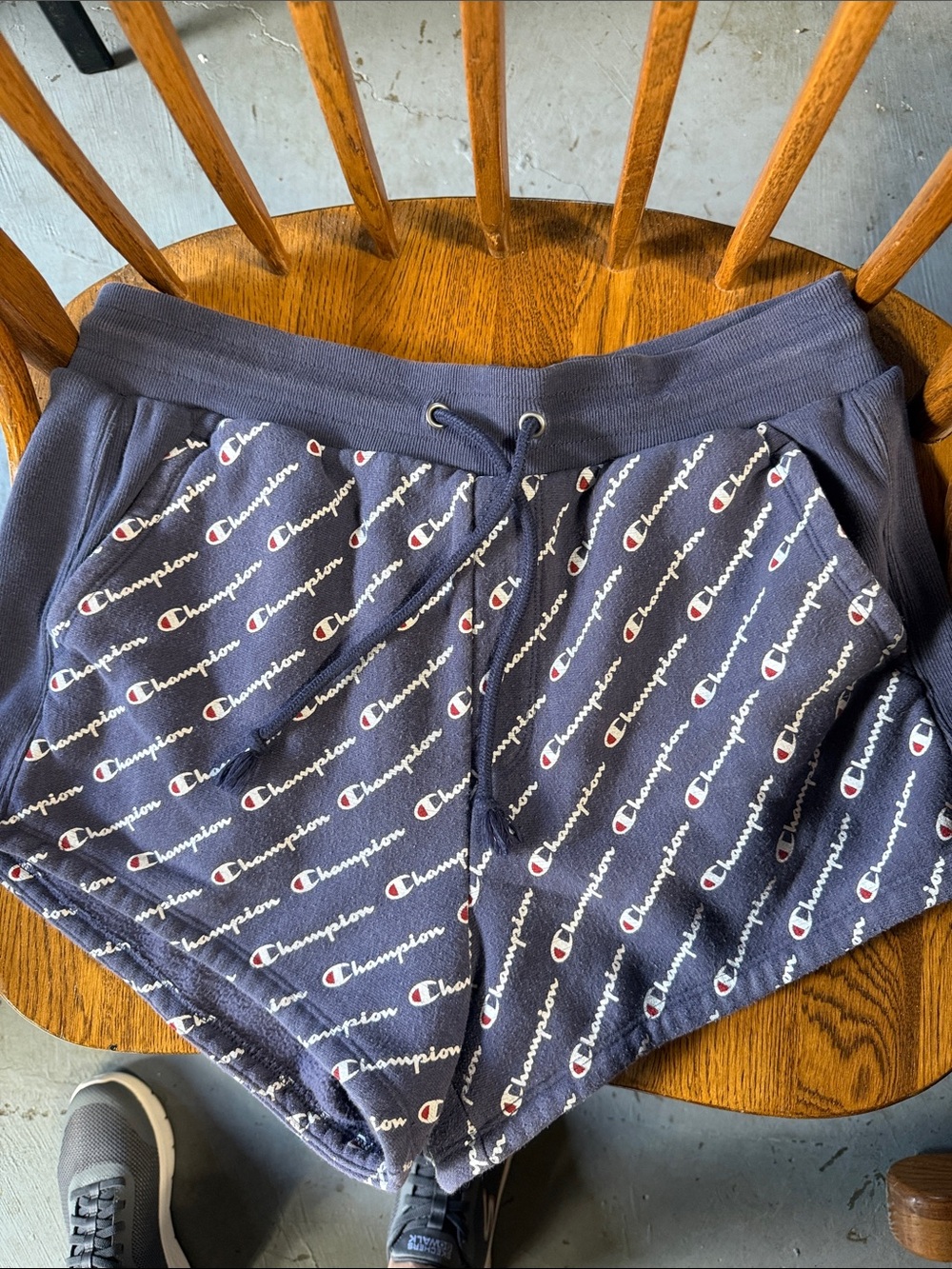 Champion Navy Logo Print Athletic Shorts